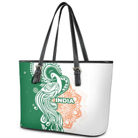 India Christmas Leather Tote Bag with Peacock Mandala Pattern and Tricolor Design - Wonder Print Shop