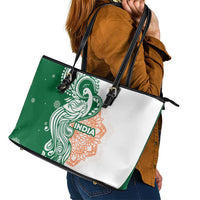 India Christmas Leather Tote Bag with Peacock Mandala Pattern and Tricolor Design - Wonder Print Shop