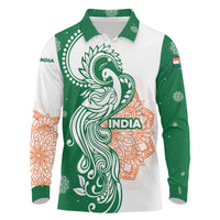 India Christmas Long Sleeve Polo Shirt with Peacock Mandala Pattern and Tricolor Design - Wonder Print Shop