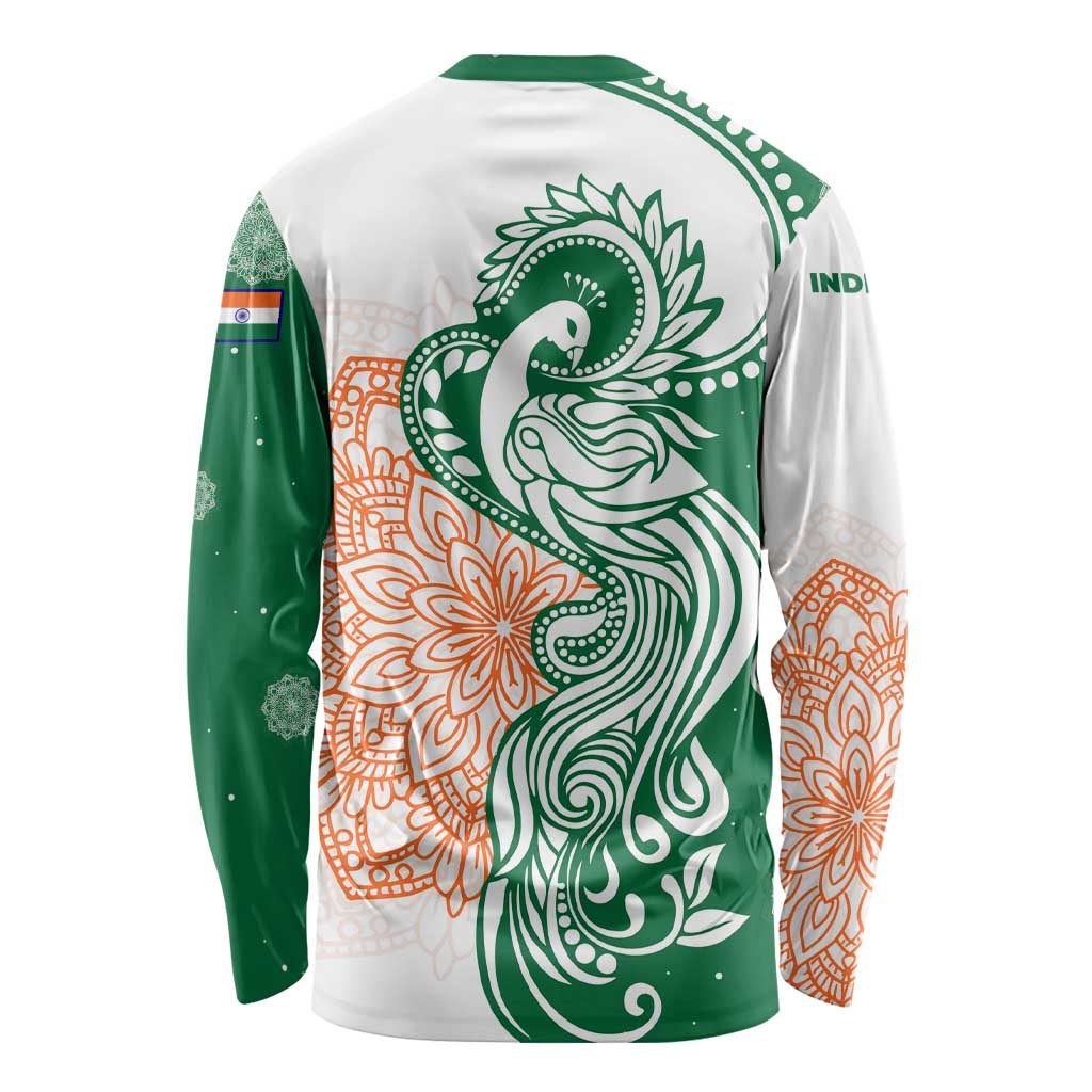 India Christmas Long Sleeve Shirt with Peacock Mandala Pattern and Tricolor Design - Wonder Print Shop