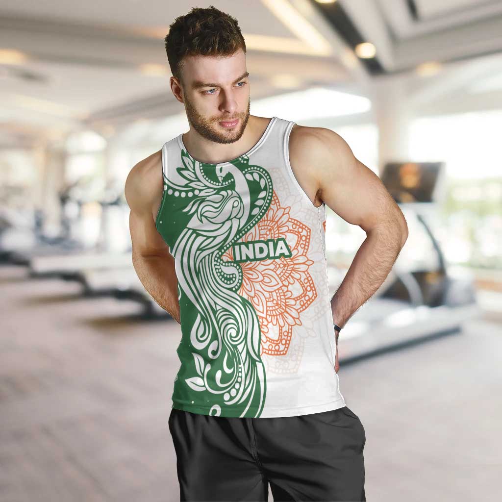 India Christmas Men Tank Top with Peacock Mandala Pattern and Tricolor Design - Wonder Print Shop