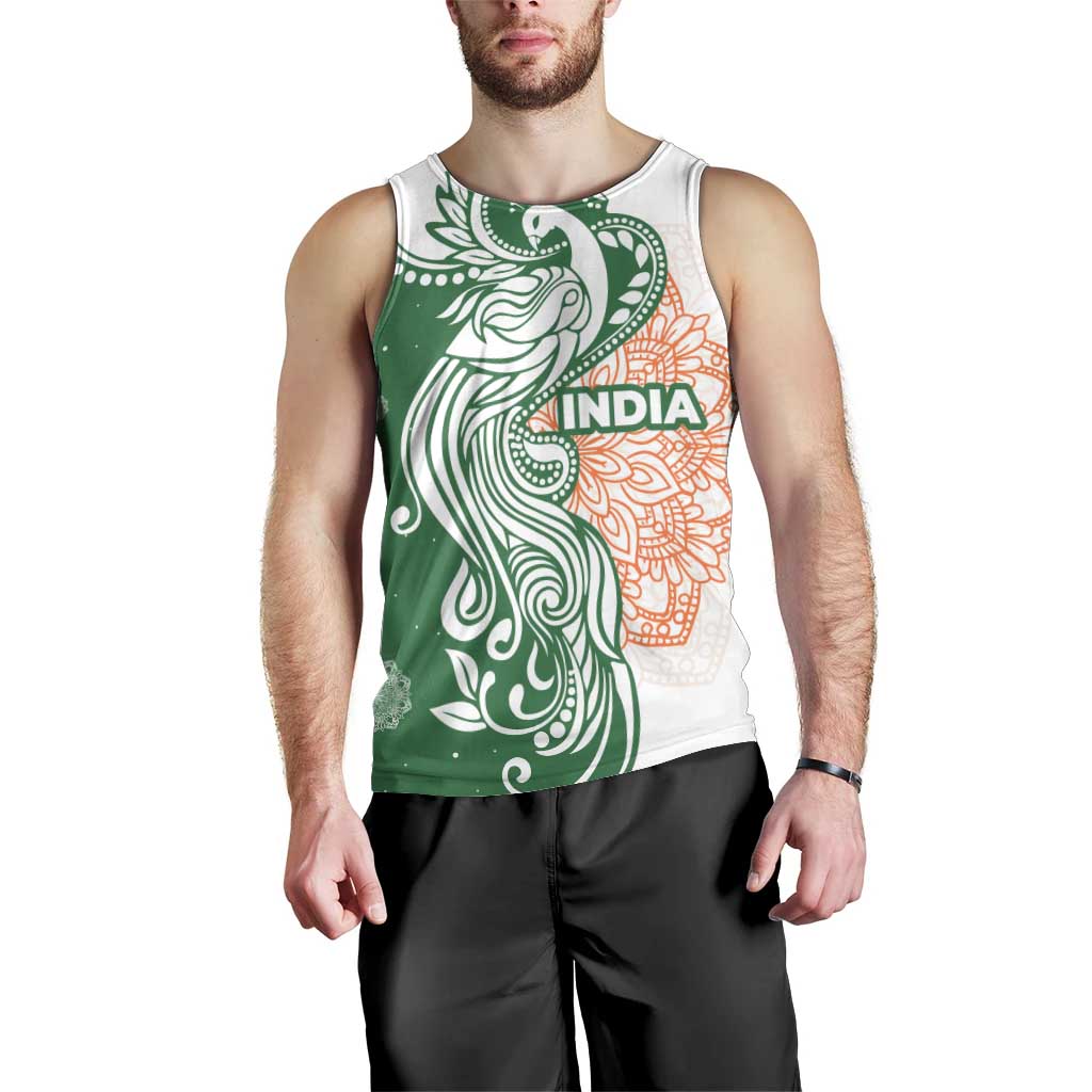 India Christmas Men Tank Top with Peacock Mandala Pattern and Tricolor Design - Wonder Print Shop