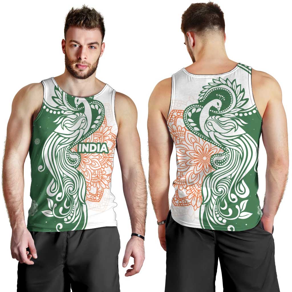 India Christmas Men Tank Top with Peacock Mandala Pattern and Tricolor Design - Wonder Print Shop