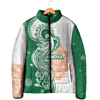 India Christmas Padded Jacket with Peacock Mandala Pattern and Tricolor Design - Wonder Print Shop