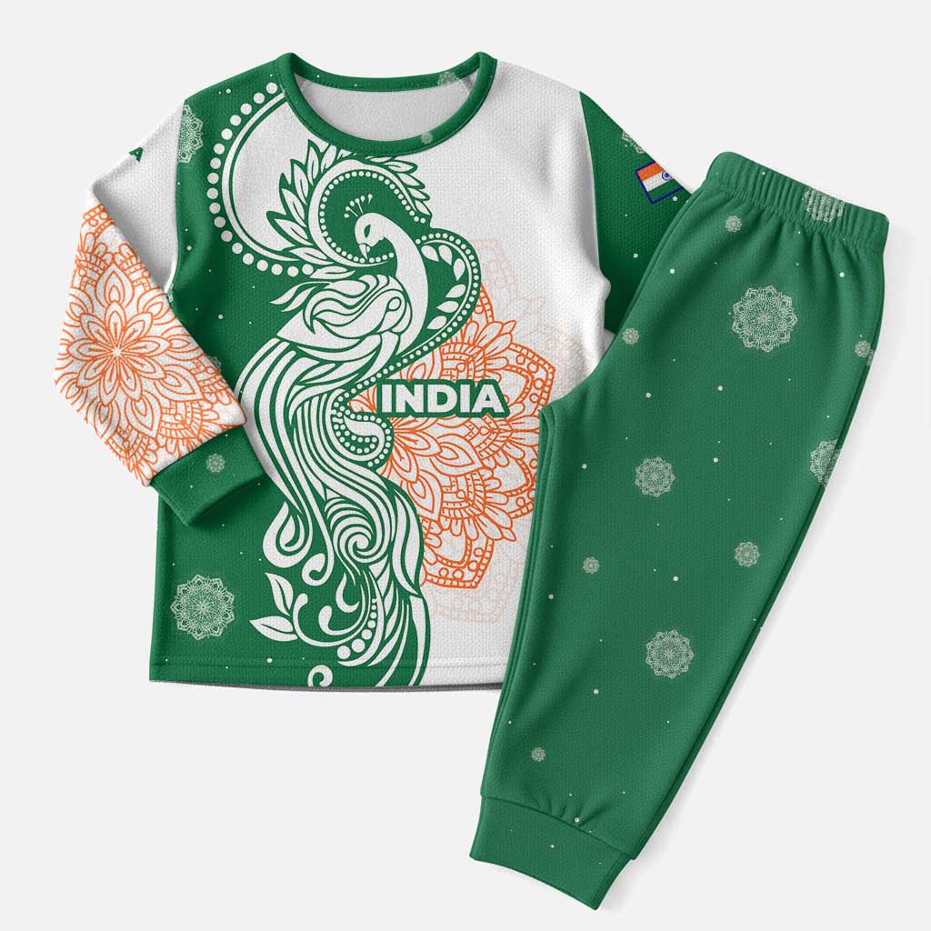 India Christmas Pajama Set with Peacock Mandala Pattern and Tricolor Design - Wonder Print Shop