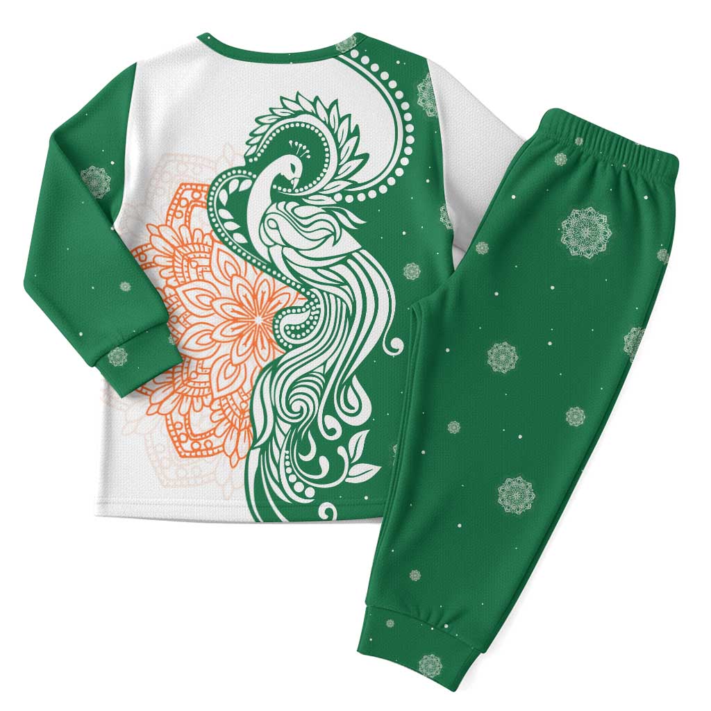 India Christmas Pajama Set with Peacock Mandala Pattern and Tricolor Design - Wonder Print Shop