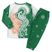 India Christmas Pajama Set with Peacock Mandala Pattern and Tricolor Design - Wonder Print Shop
