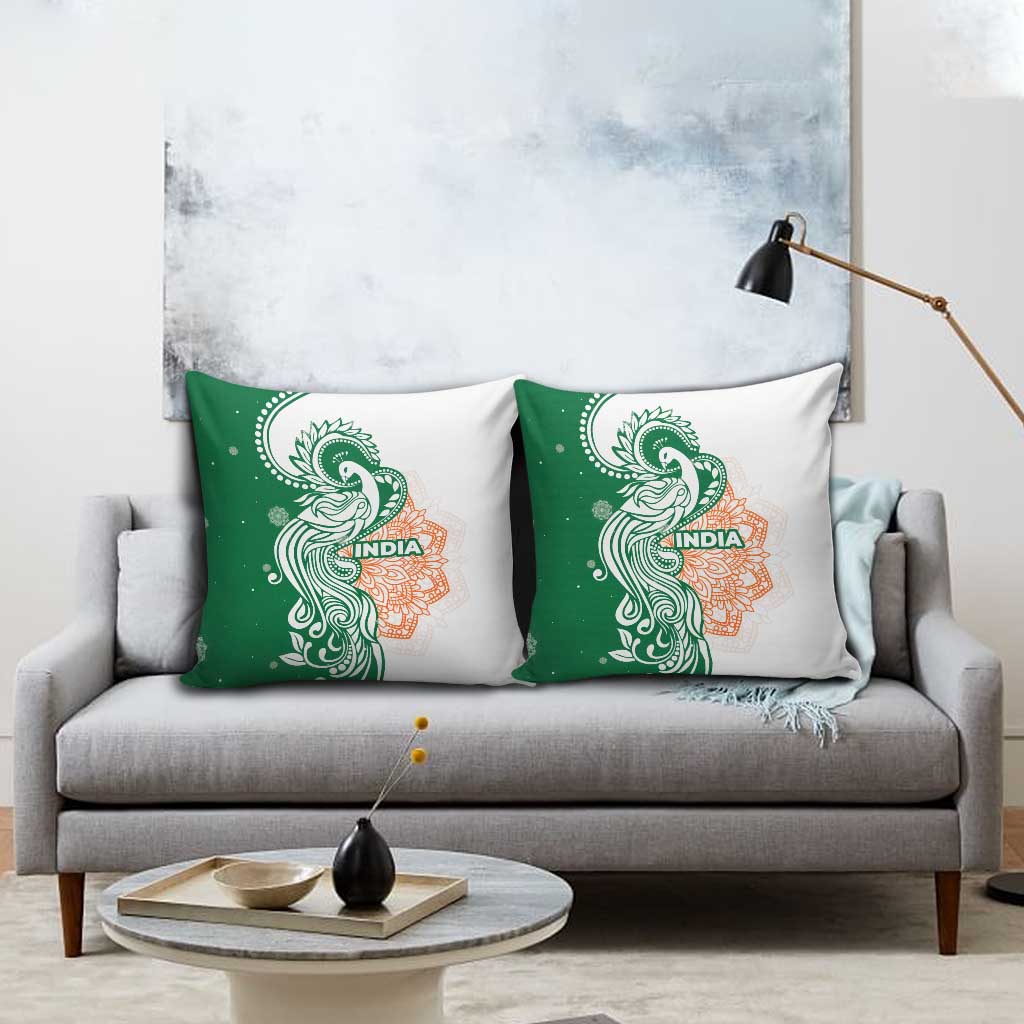 India Christmas Pillow Cover with Peacock Mandala Pattern and Tricolor Design - Wonder Print Shop