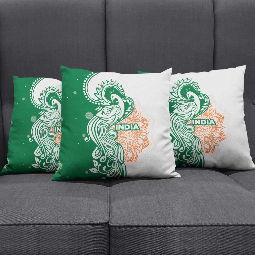 India Christmas Pillow Cover with Peacock Mandala Pattern and Tricolor Design - Wonder Print Shop