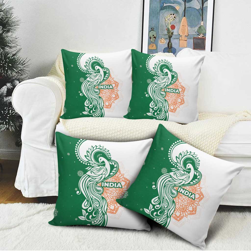 India Christmas Pillow Cover with Peacock Mandala Pattern and Tricolor Design - Wonder Print Shop