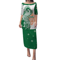 India Christmas Puletasi with Peacock Mandala Pattern and Tricolor Design - Wonder Print Shop