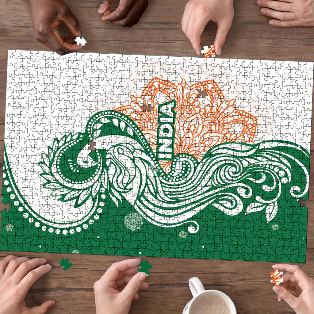 India Christmas Puzzle with Peacock Mandala Pattern and Tricolor Design - Wonder Print Shop