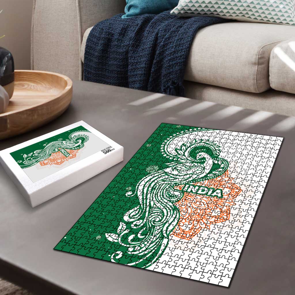 India Christmas Puzzle with Peacock Mandala Pattern and Tricolor Design - Wonder Print Shop