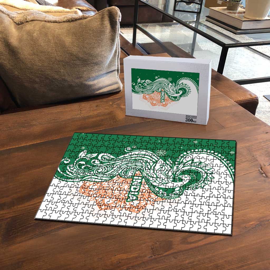 India Christmas Puzzle with Peacock Mandala Pattern and Tricolor Design - Wonder Print Shop