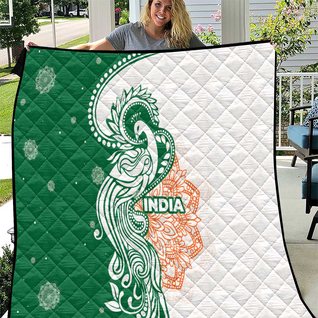 India Christmas Quilt with Peacock Mandala Pattern and Tricolor Design - Wonder Print Shop