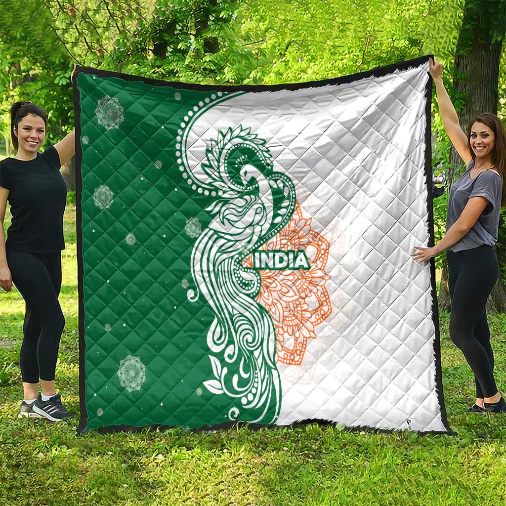 India Christmas Quilt with Peacock Mandala Pattern and Tricolor Design - Wonder Print Shop