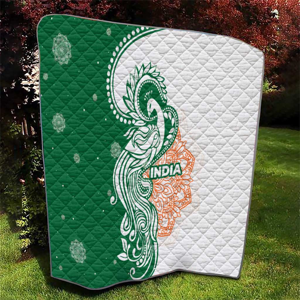 India Christmas Quilt with Peacock Mandala Pattern and Tricolor Design - Wonder Print Shop