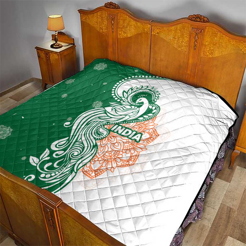 India Christmas Quilt with Peacock Mandala Pattern and Tricolor Design - Wonder Print Shop