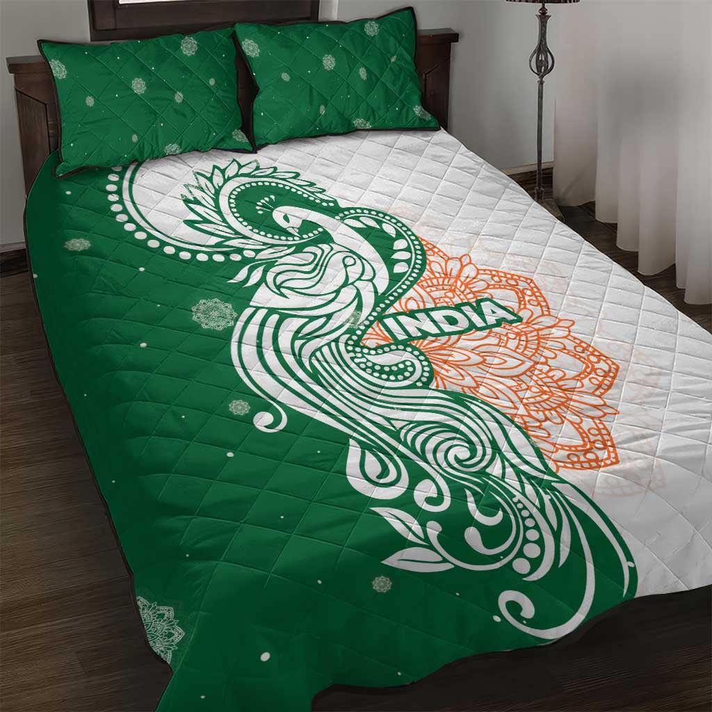 India Christmas Quilt Bed Set with Peacock Mandala Pattern and Tricolor Design - Wonder Print Shop