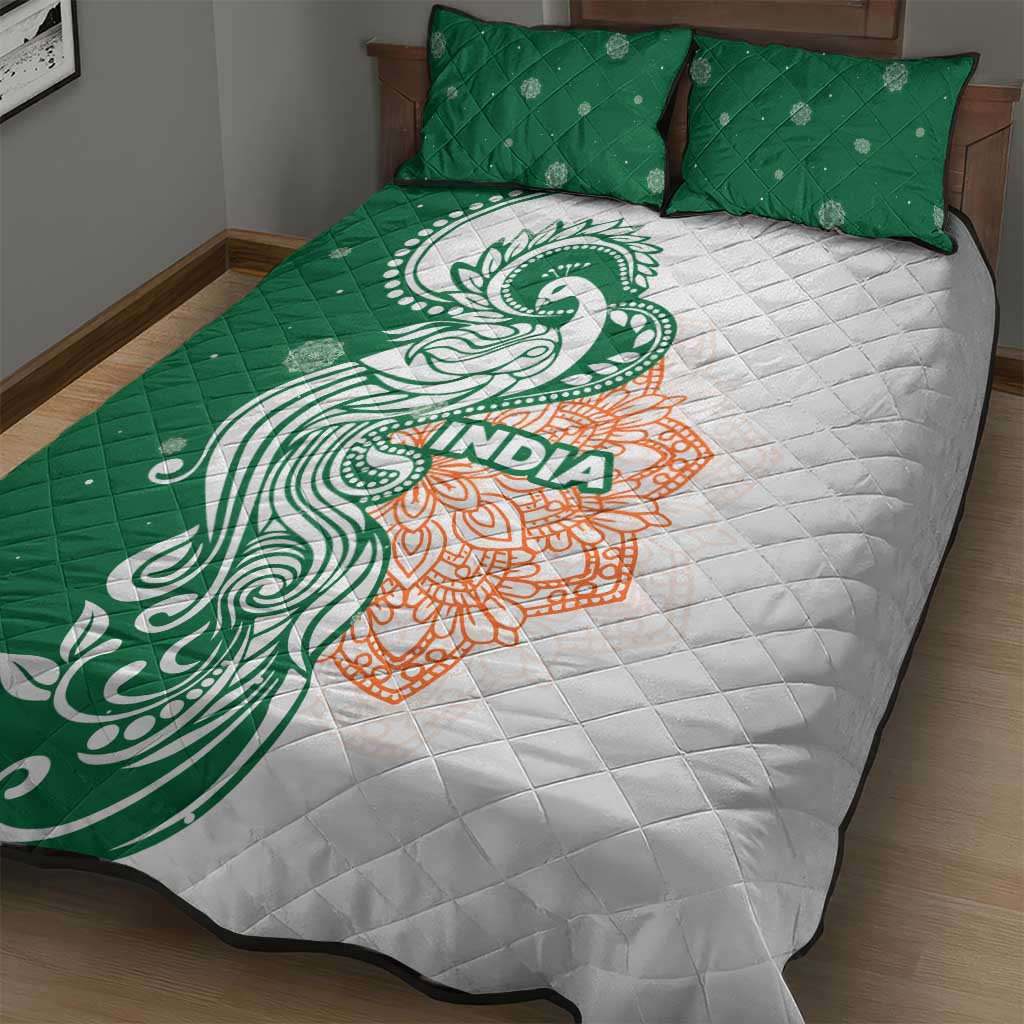 India Christmas Quilt Bed Set with Peacock Mandala Pattern and Tricolor Design - Wonder Print Shop