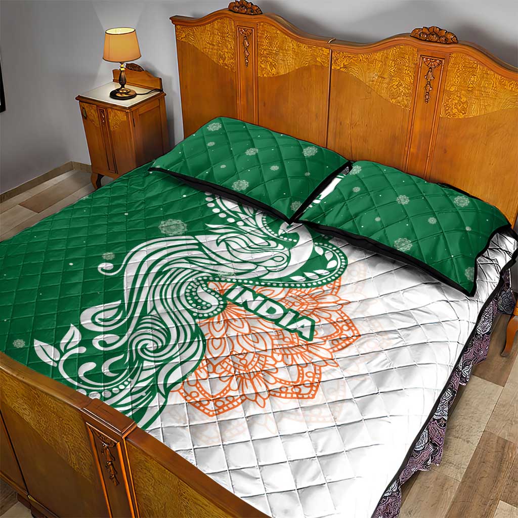 India Christmas Quilt Bed Set with Peacock Mandala Pattern and Tricolor Design - Wonder Print Shop
