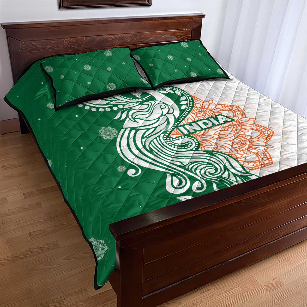 India Christmas Quilt Bed Set with Peacock Mandala Pattern and Tricolor Design - Wonder Print Shop