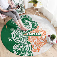 India Christmas Round Carpet with Peacock Mandala Pattern and Tricolor Design - Wonder Print Shop