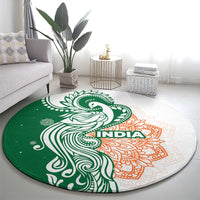 India Christmas Round Carpet with Peacock Mandala Pattern and Tricolor Design - Wonder Print Shop