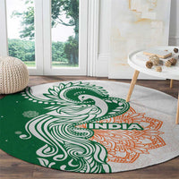 India Christmas Round Carpet with Peacock Mandala Pattern and Tricolor Design - Wonder Print Shop