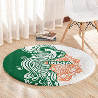 India Christmas Round Carpet with Peacock Mandala Pattern and Tricolor Design - Wonder Print Shop