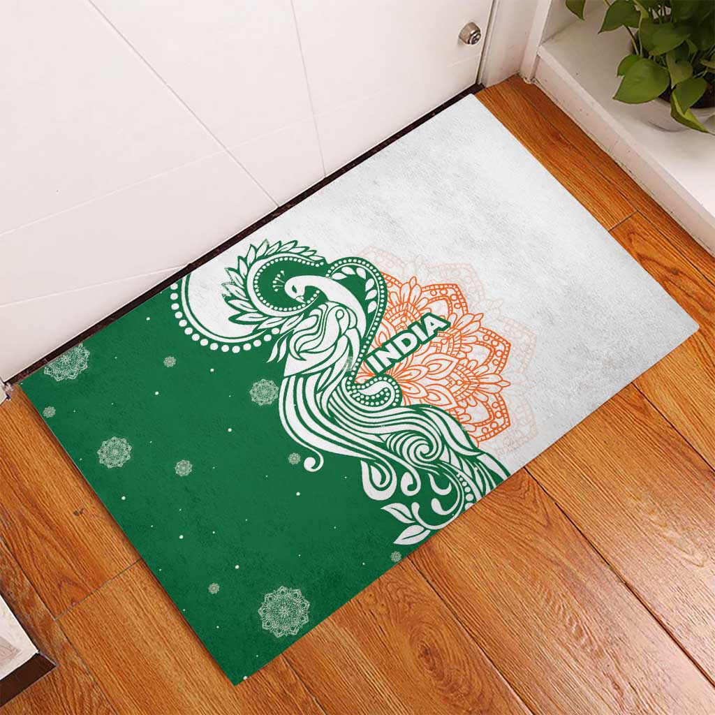 India Christmas Rubber Doormat with Peacock Mandala Pattern and Tricolor Design - Wonder Print Shop
