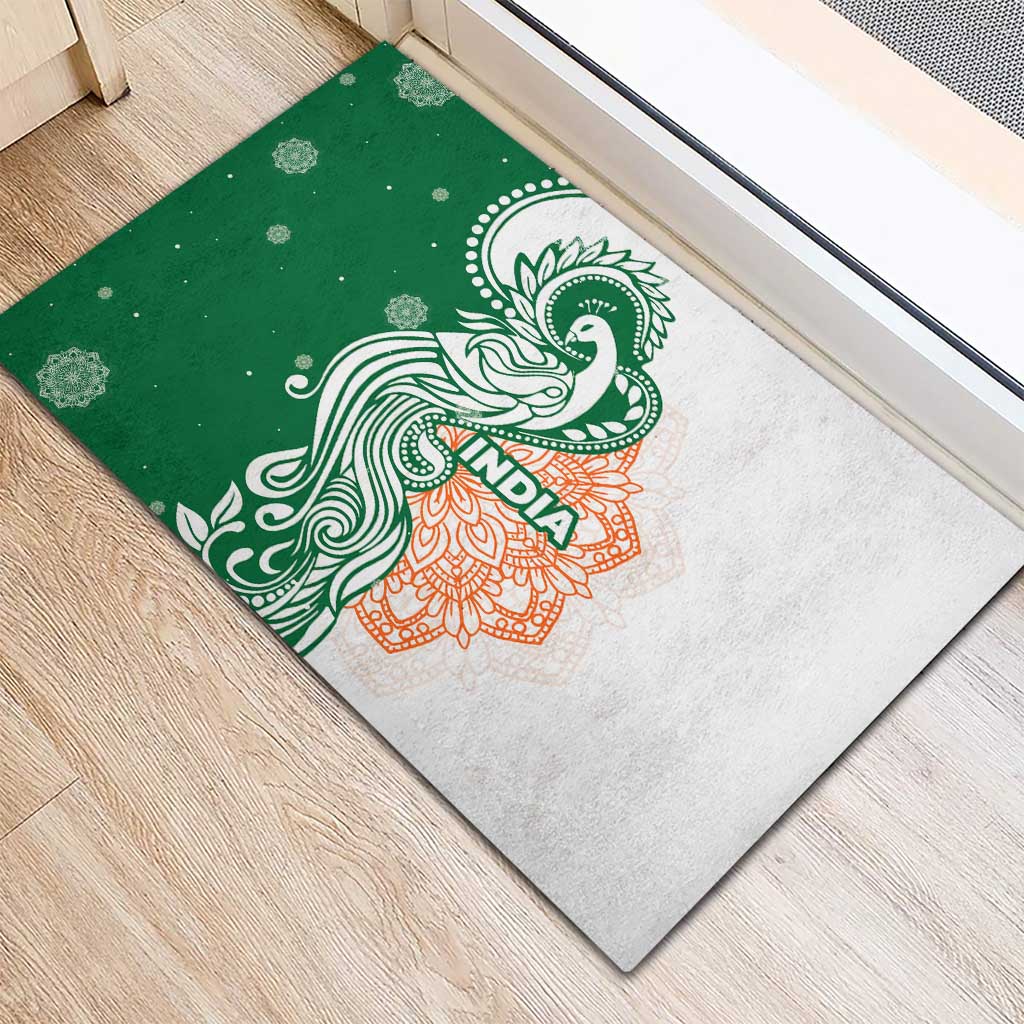 India Christmas Rubber Doormat with Peacock Mandala Pattern and Tricolor Design - Wonder Print Shop