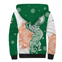 India Christmas Sherpa Hoodie with Peacock Mandala Pattern and Tricolor Design - Wonder Print Shop