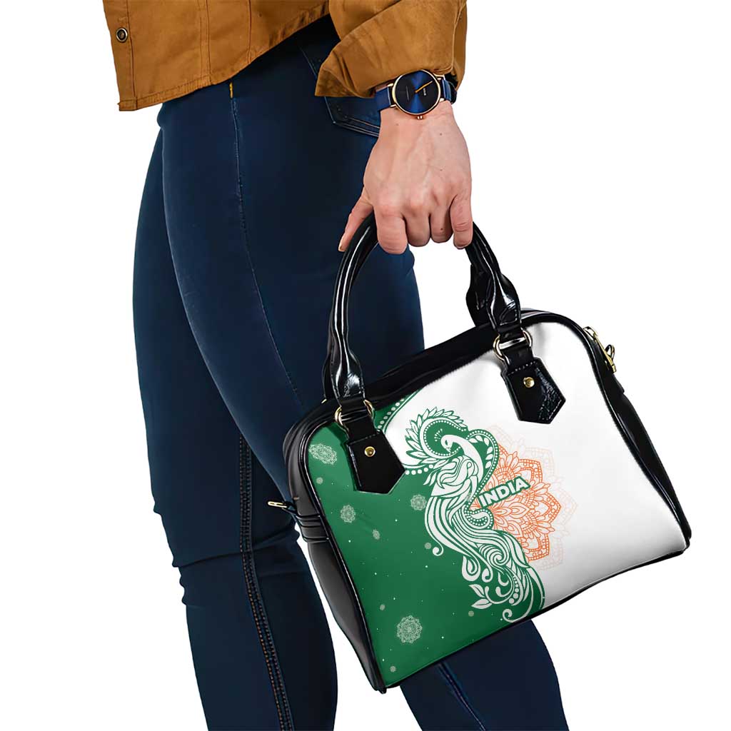 India Christmas Shoulder Handbag with Peacock Mandala Pattern and Tricolor Design - Wonder Print Shop