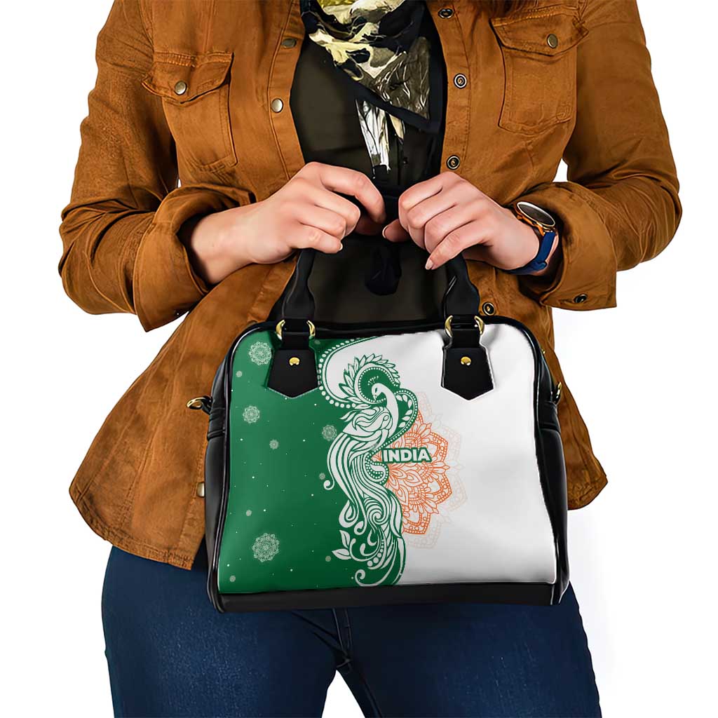 India Christmas Shoulder Handbag with Peacock Mandala Pattern and Tricolor Design - Wonder Print Shop