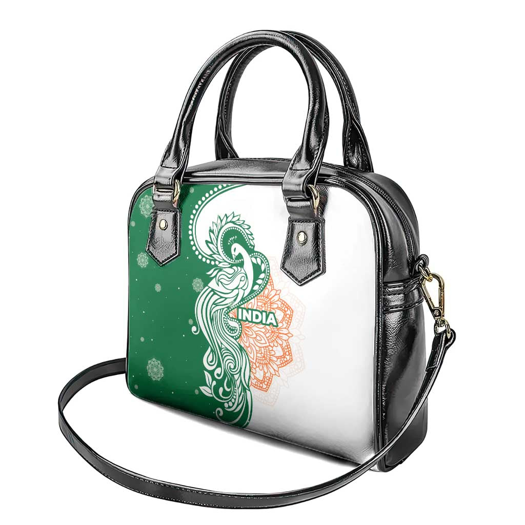 India Christmas Shoulder Handbag with Peacock Mandala Pattern and Tricolor Design - Wonder Print Shop