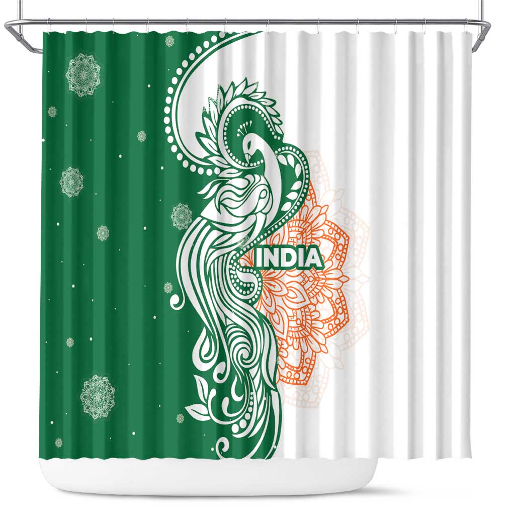 India Christmas Shower Curtain with Peacock Mandala Pattern and Tricolor Design - Wonder Print Shop