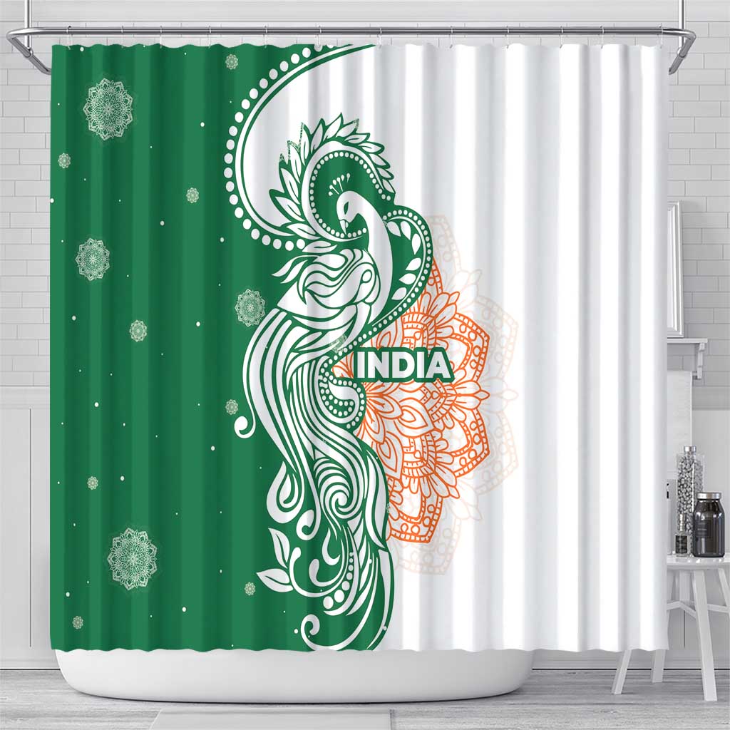 India Christmas Shower Curtain with Peacock Mandala Pattern and Tricolor Design - Wonder Print Shop