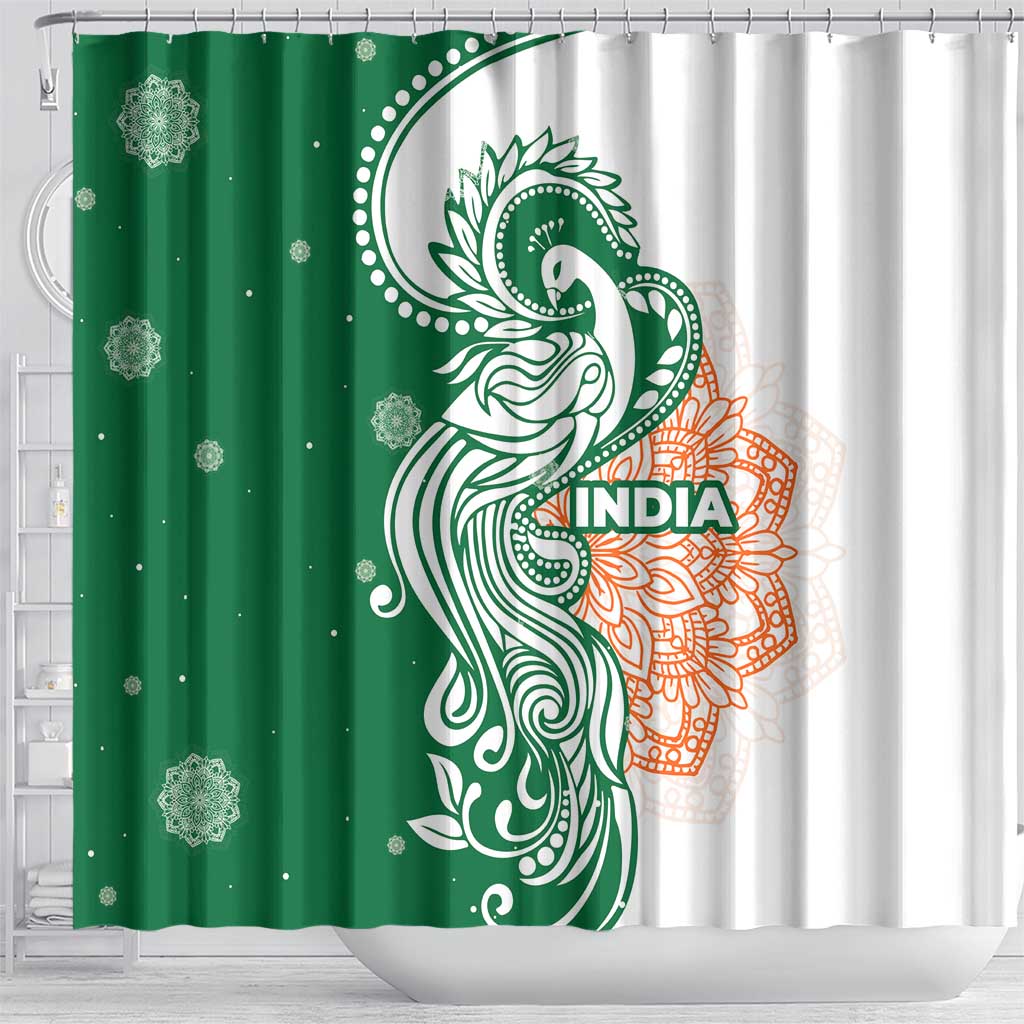India Christmas Shower Curtain with Peacock Mandala Pattern and Tricolor Design - Wonder Print Shop