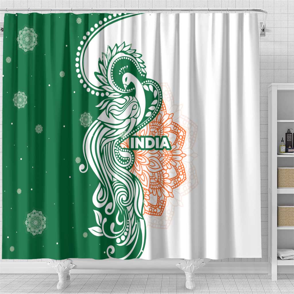 India Christmas Shower Curtain with Peacock Mandala Pattern and Tricolor Design - Wonder Print Shop