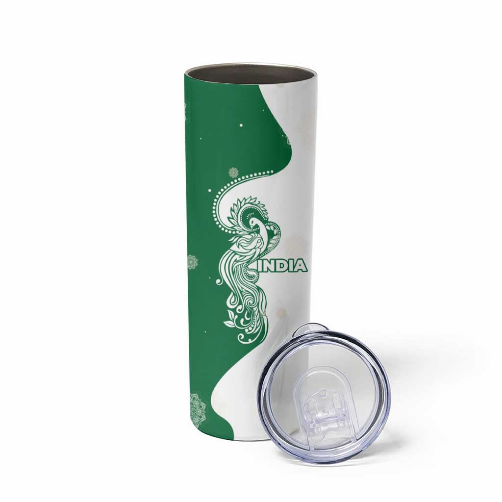 India Christmas Skinny Tumbler with Peacock Mandala Pattern and Tricolor Design - Wonder Print Shop