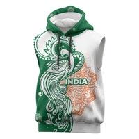 India Christmas Sleeveless Hoodie with Peacock Mandala Pattern and Tricolor Design - Wonder Print Shop