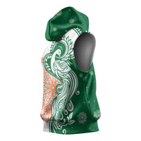 India Christmas Sleeveless Hoodie with Peacock Mandala Pattern and Tricolor Design - Wonder Print Shop
