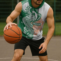 India Christmas Sleeveless Hoodie with Peacock Mandala Pattern and Tricolor Design - Wonder Print Shop