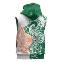 India Christmas Sleeveless Zip Hoodie with Peacock Mandala Pattern and Tricolor Design - Wonder Print Shop
