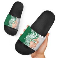 India Christmas Slide Sandals with Peacock Mandala Pattern and Tricolor Design - Wonder Print Shop