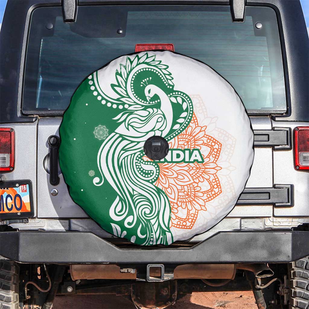 India Christmas Spare Tire Cover with Peacock Mandala Pattern and Tricolor Design - Wonder Print Shop