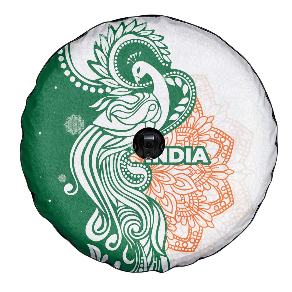 India Christmas Spare Tire Cover with Peacock Mandala Pattern and Tricolor Design - Wonder Print Shop