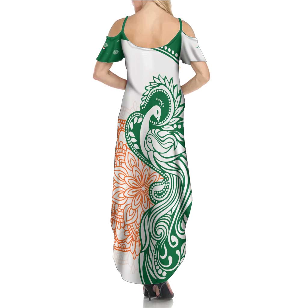 India Christmas Summer Maxi Dress with Peacock Mandala Pattern and Tricolor Design - Wonder Print Shop