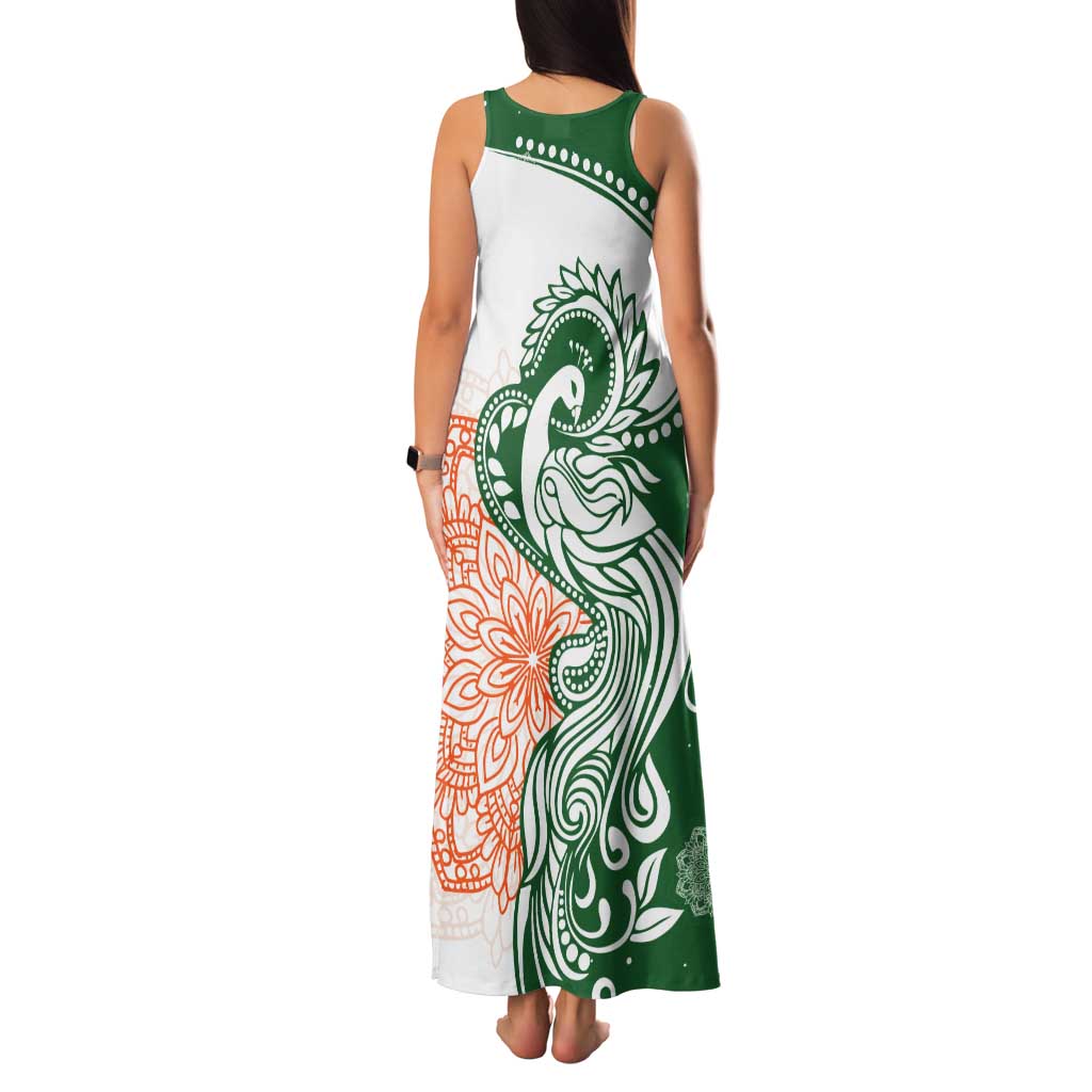 India Christmas Tank Maxi Dress with Peacock Mandala Pattern and Tricolor Design - Wonder Print Shop